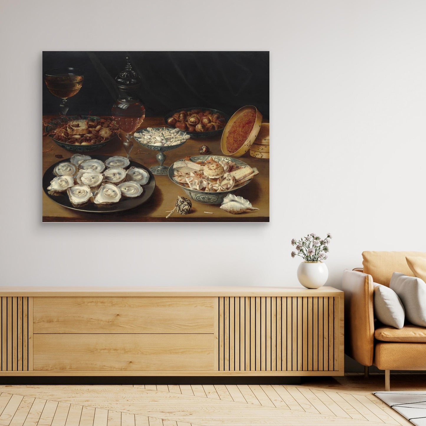 Dishes with Oysters, Fruit, and Wine