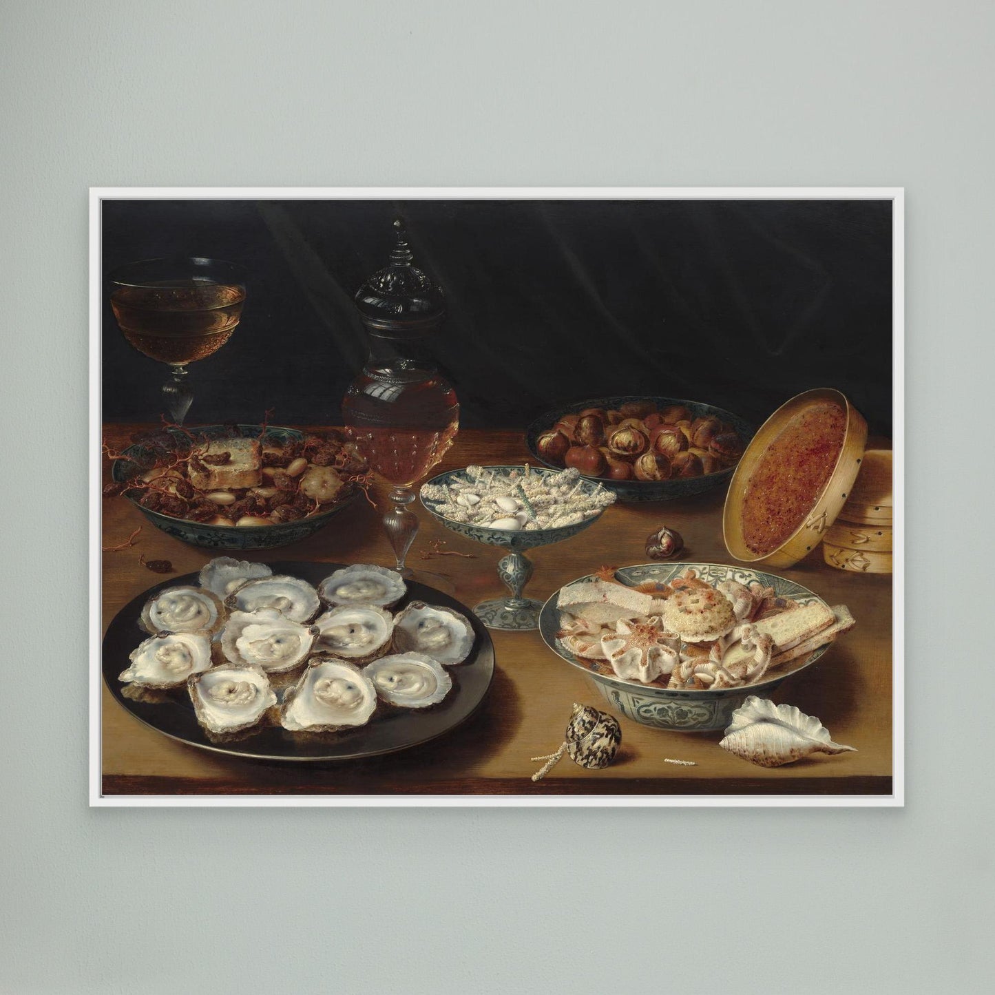 Dishes with Oysters, Fruit, and Wine