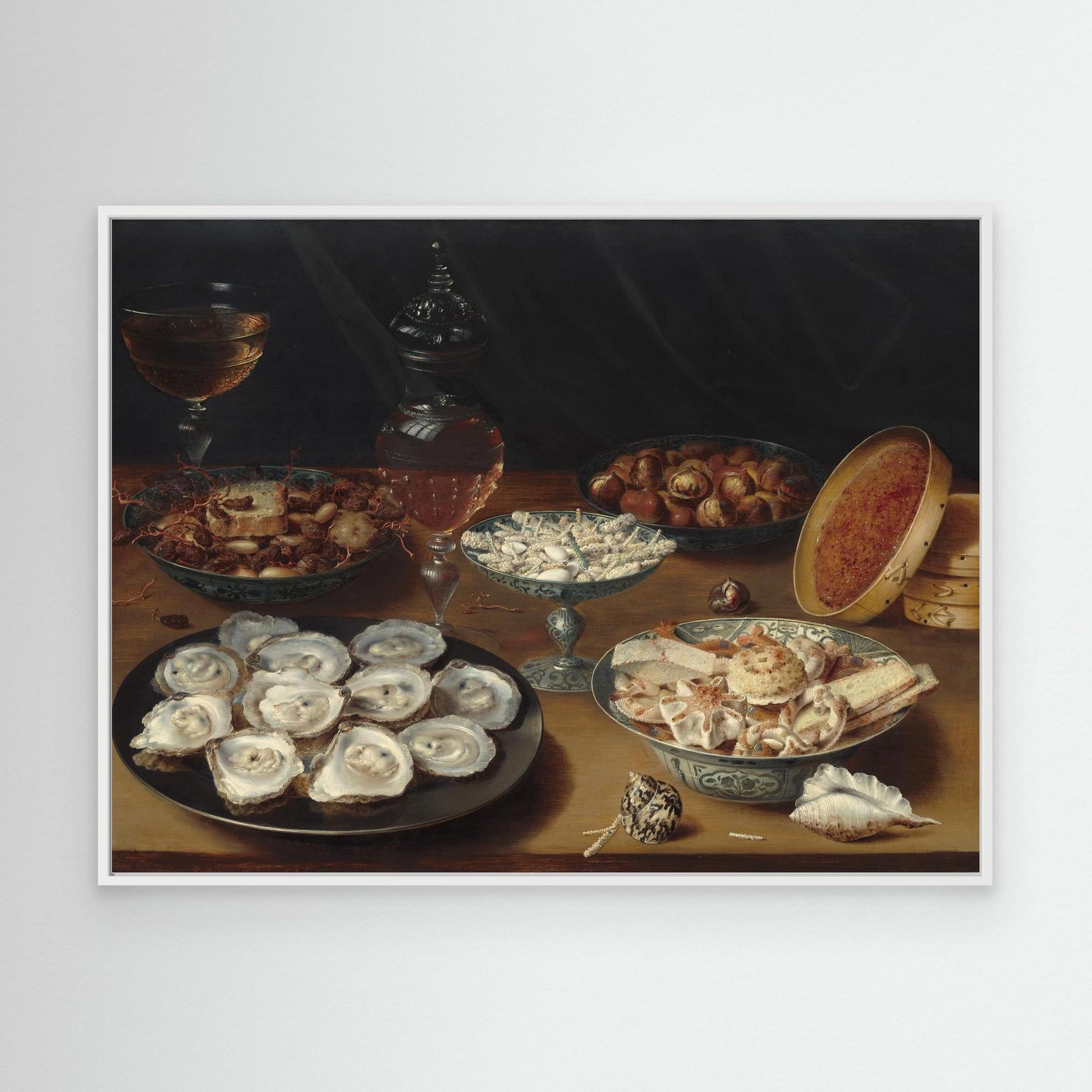 Dishes with Oysters, Fruit, and Wine