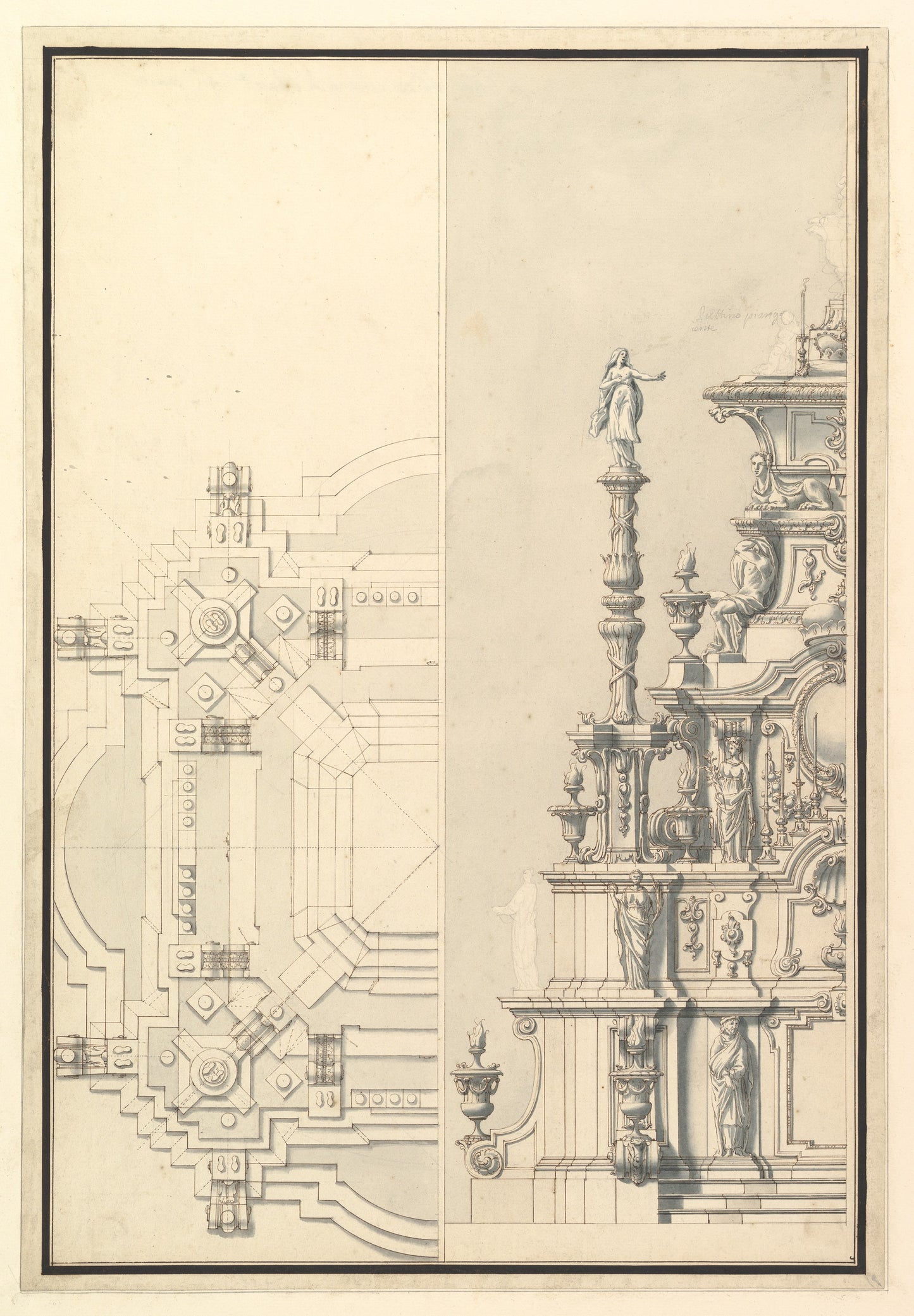 Half Elevation and Half Plan for a Catafalque for Maximilian, Elector of Bavaria, probably Maximilian II Emanuel (1662–1726)