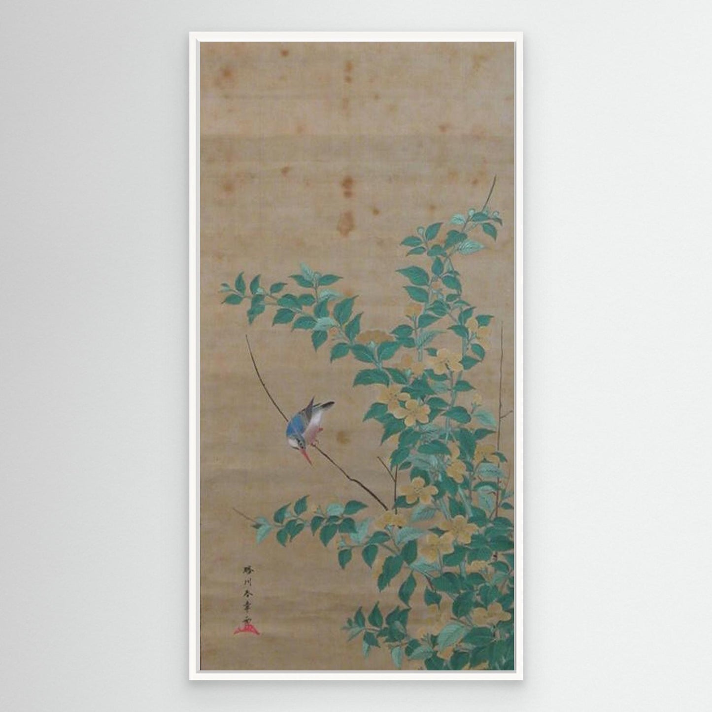 Kingfisher on a Branch of Yamabuki