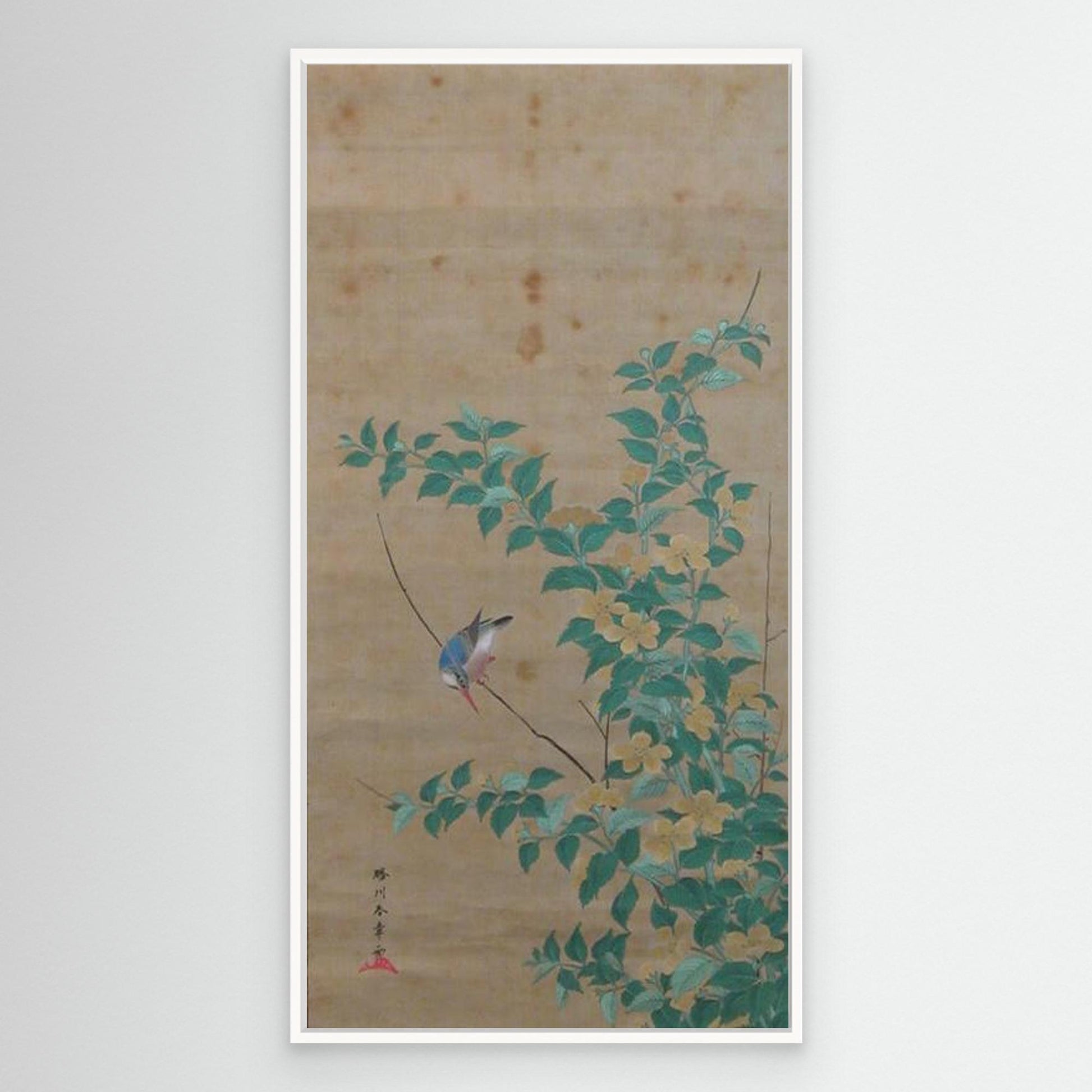 Kingfisher on a Branch of Yamabuki