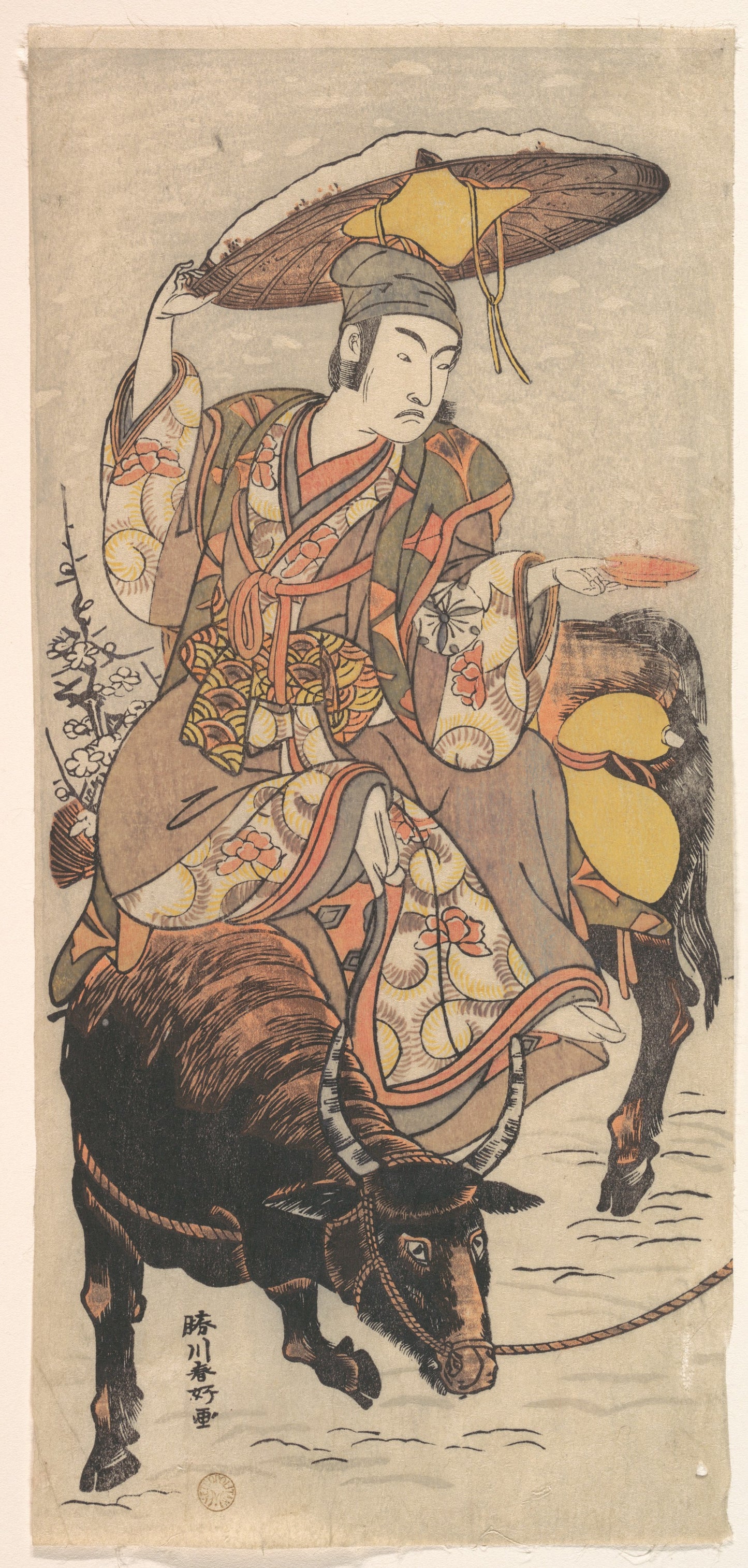 The Actor Matsumoto Koshiro IV on a Bullock in a Snowstorm