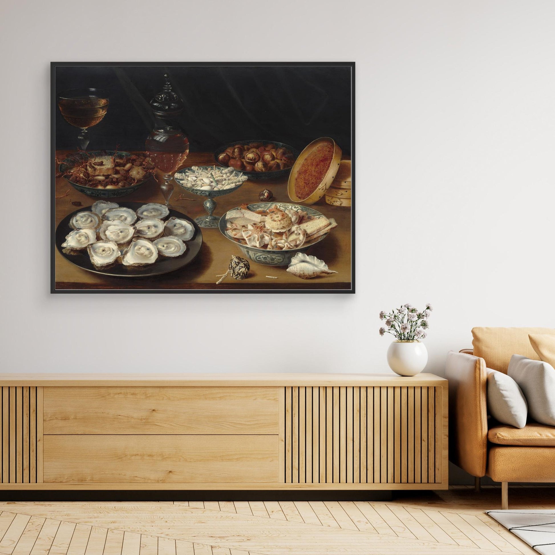 Dishes with Oysters, Fruit, and Wine