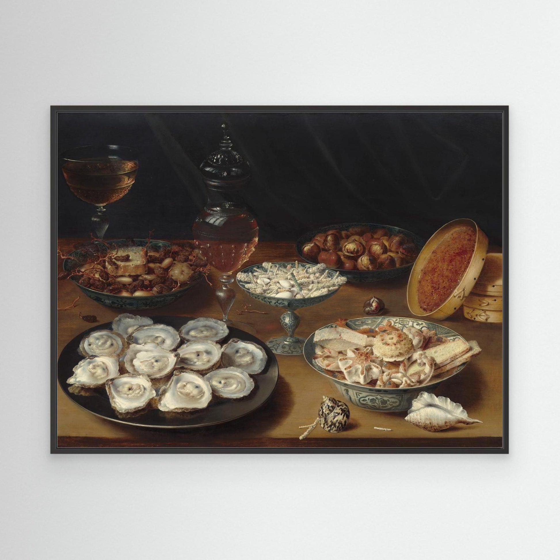 Dishes with Oysters, Fruit, and Wine