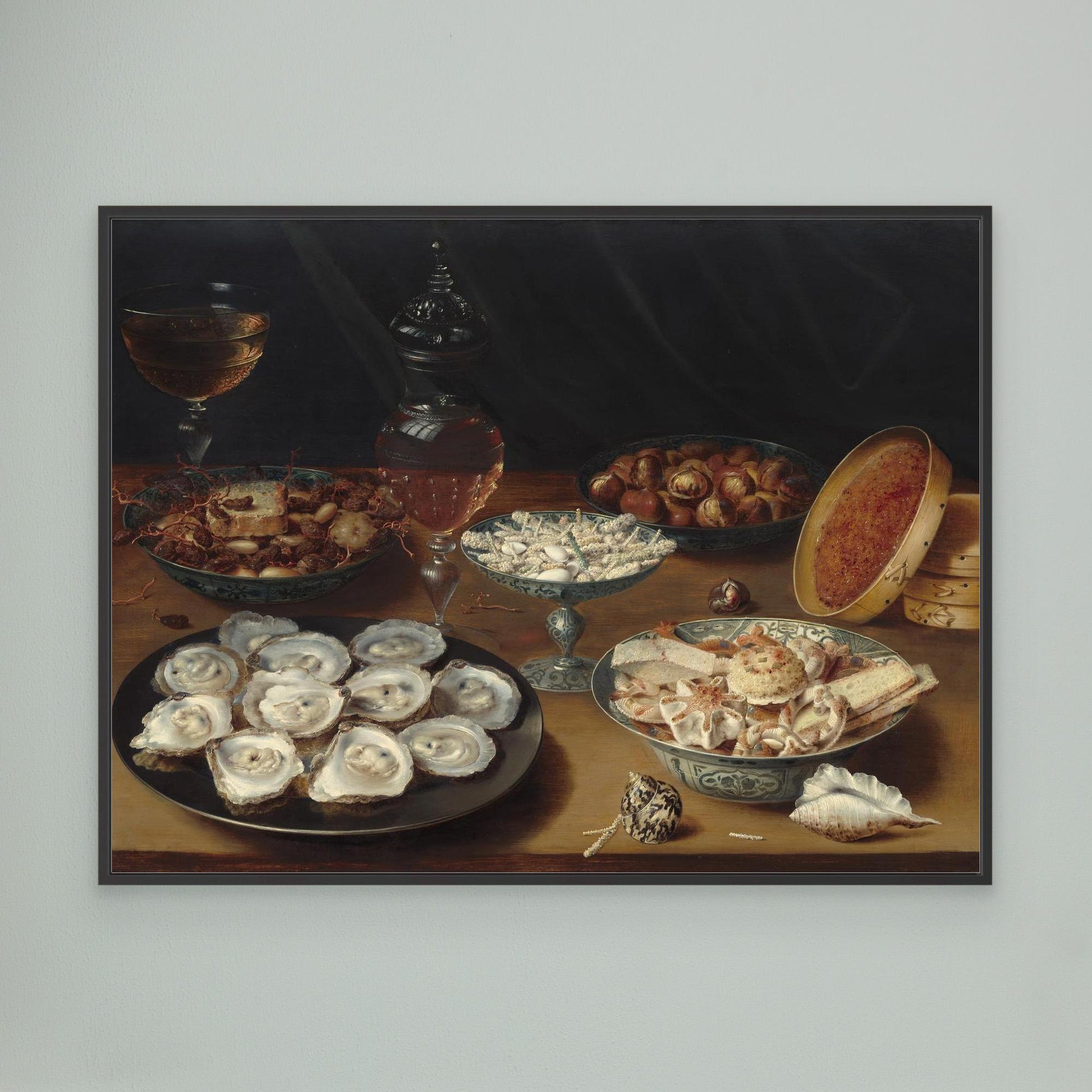 Dishes with Oysters, Fruit, and Wine