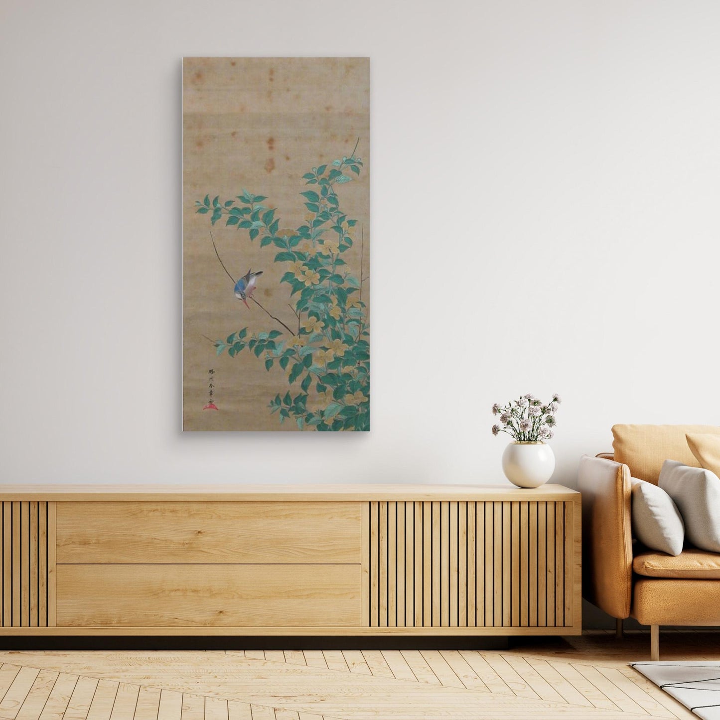 Kingfisher on a Branch of Yamabuki